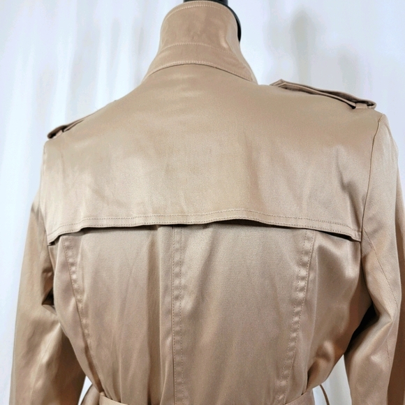 Twenty One Satin Khaki Short Peplum Trench Coat M - Picture 11 of 16